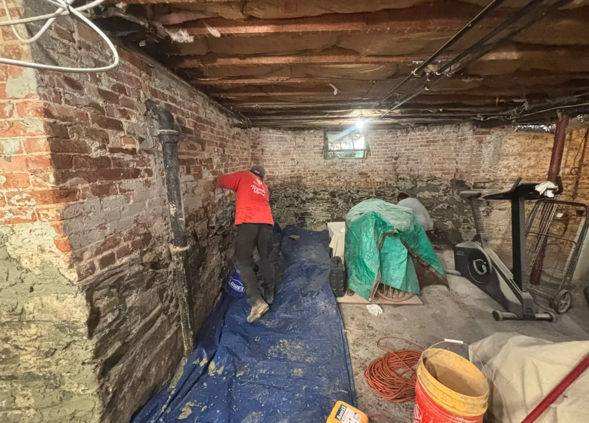 Basement stucco and lime wash paint, Somerville MA