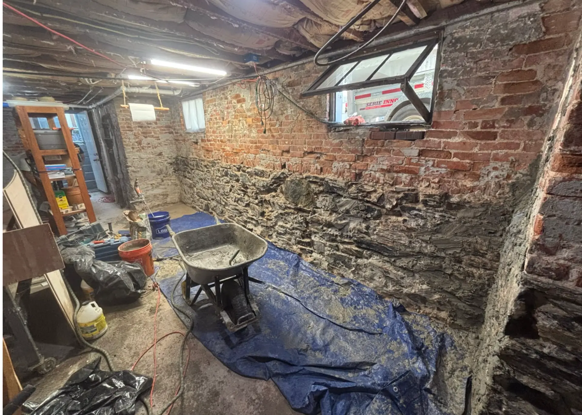 Basement stucco and lime wash paint, Somerville MA