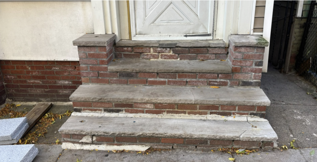 Before — worn brick steps, East Boston, MA