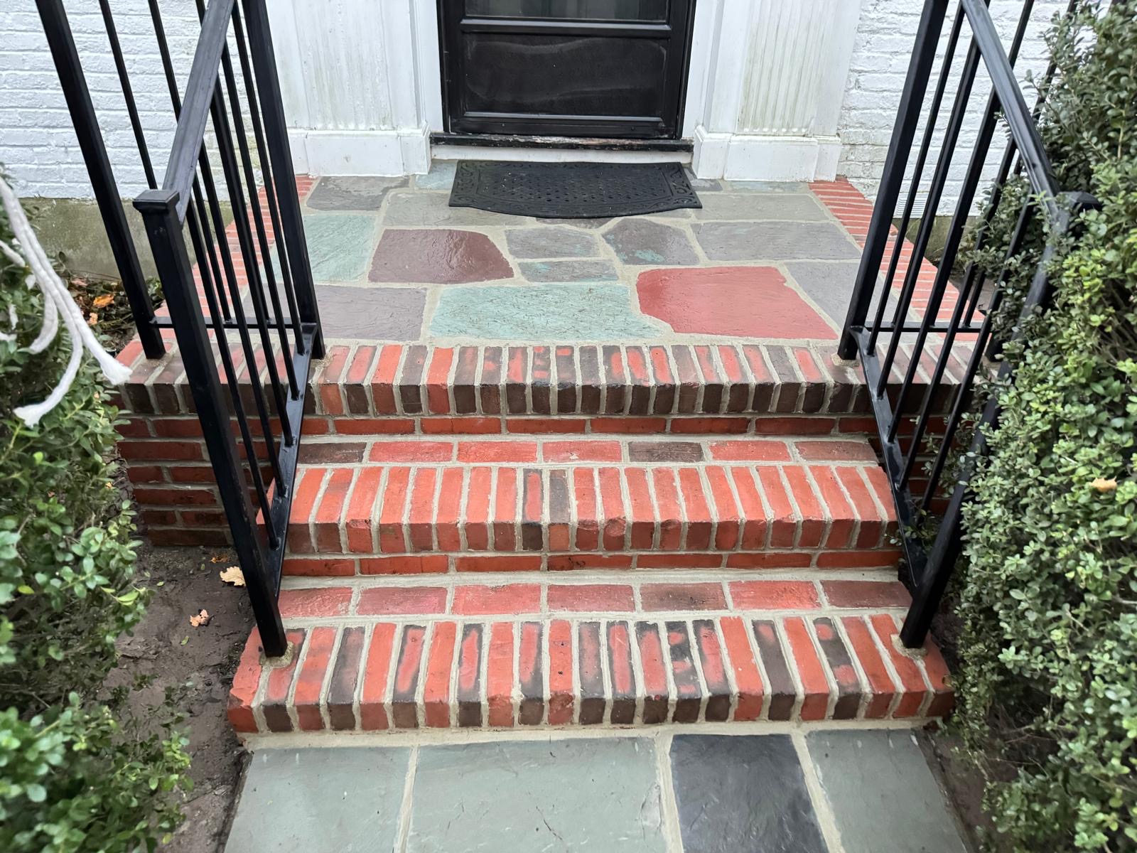 Brick steps with bluestone landing built by Armour Tech Masonry